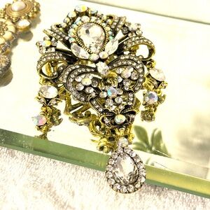Vintage Style Big Gold and Silver Crystal and Rhinestones Brooch
